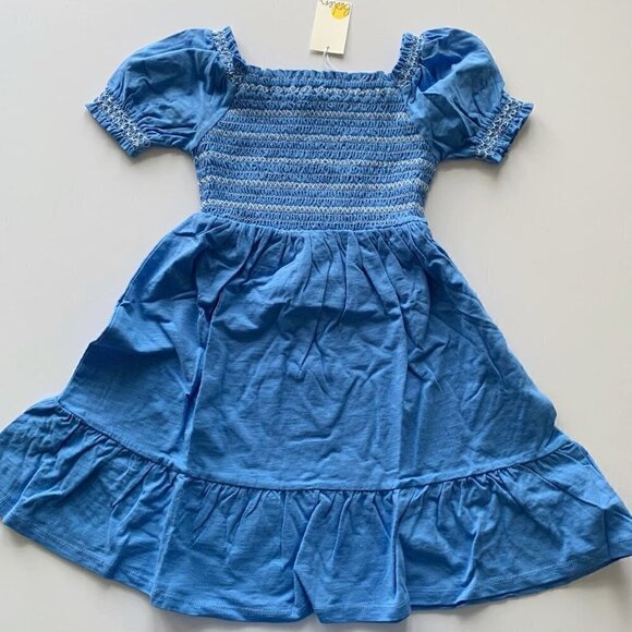 Mini Boden Girl Blue Shirred Holiday Dress 5-6 Years - Picture 1 of 8